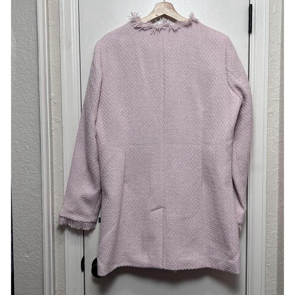 Venus Open Front Tweed Fringe Jacket, light pink Long size medium Size 8 Career - Picture 6 of 12